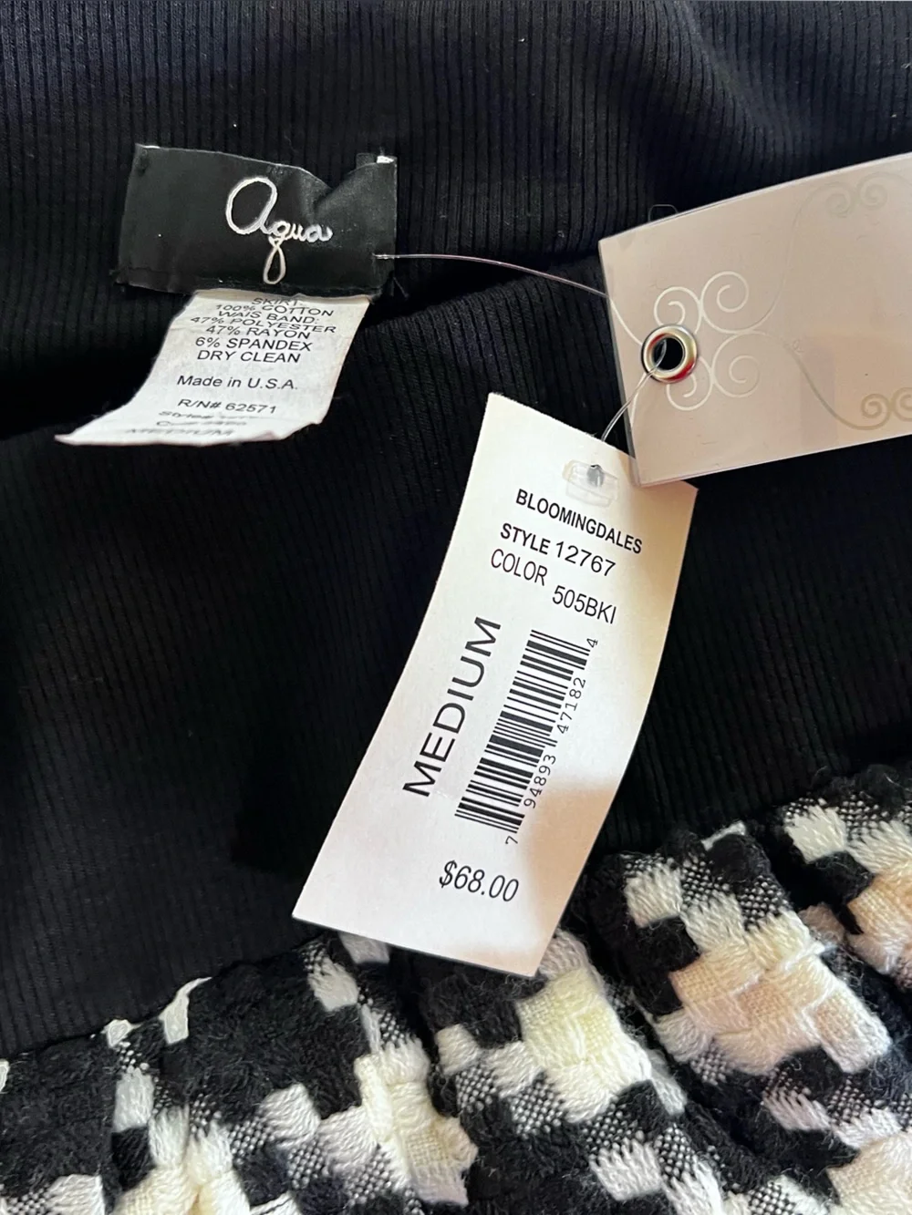 Aqua Girls Size M Skirt Black White Tweed Pattern Bloomingdale’s Cotton Blend NW